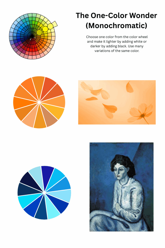 an illustration of monochromatic color wheel with examples