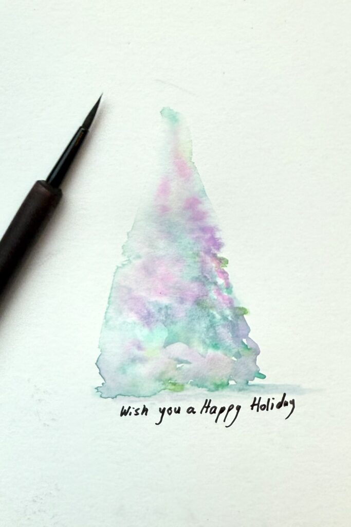 handmade Christmas card of The Dreamy Watercolor Tree