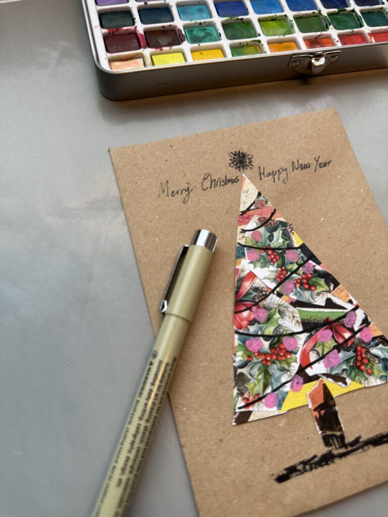 handmade Christmas card an example of The Cozy Collage Tree