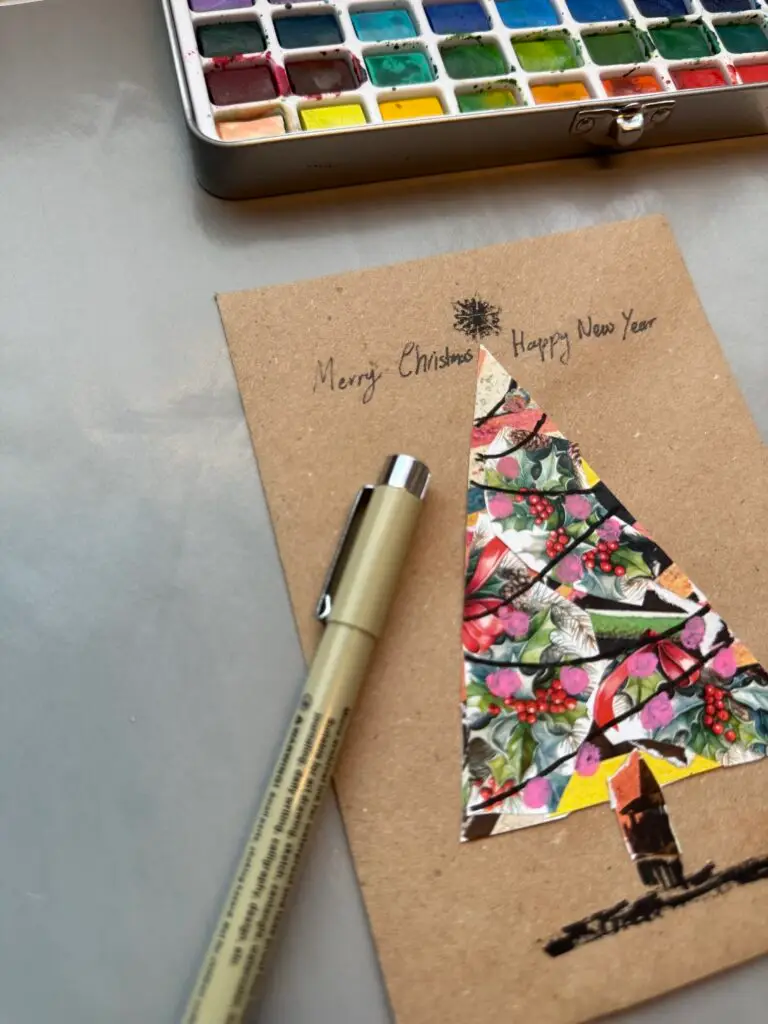 handmade Christmas card an example of The Cozy Collage Tree