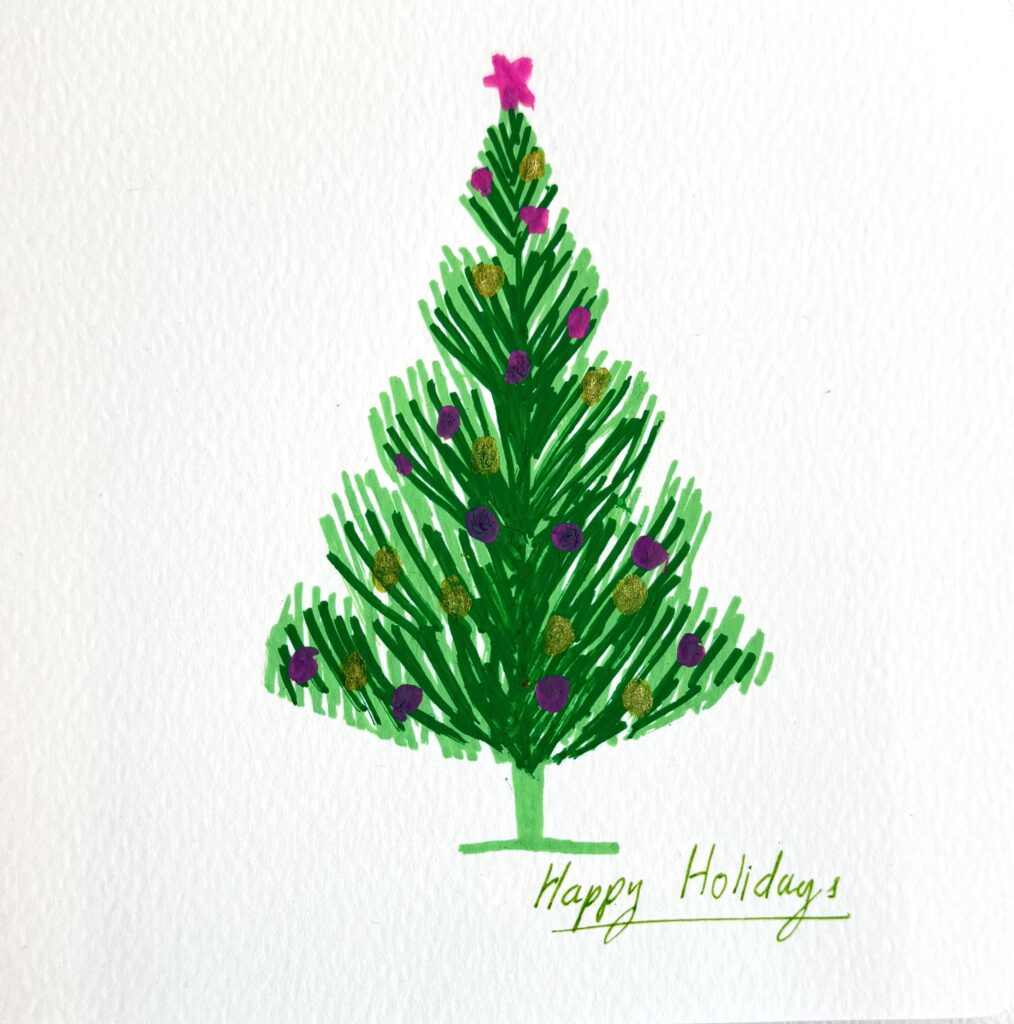 handmade Greeting card of a Layered Evergreen Stroke Tree