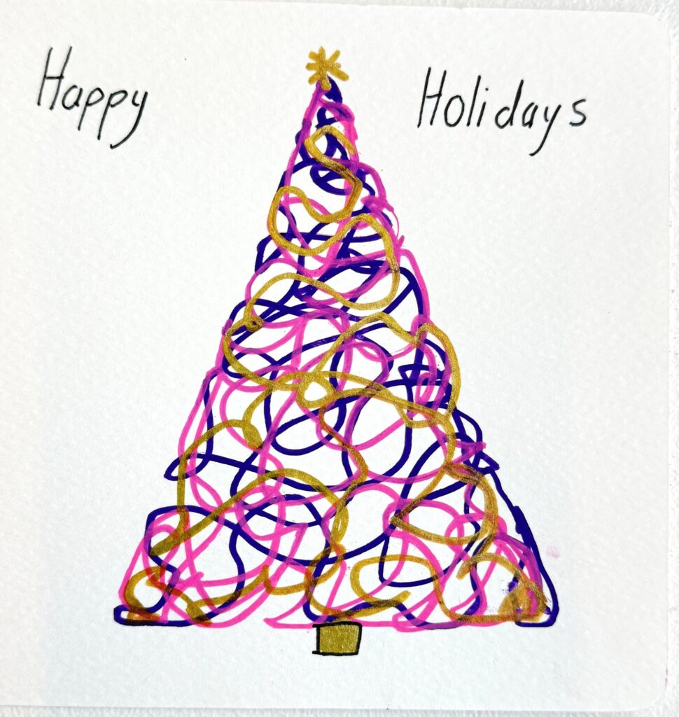 handmade Christmas tree and example of the scribble Christmas tree