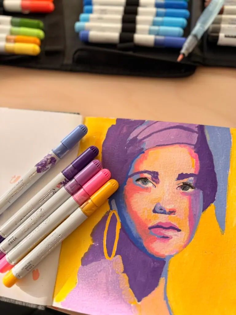 art journal portrait using ohuhu acrylic markers