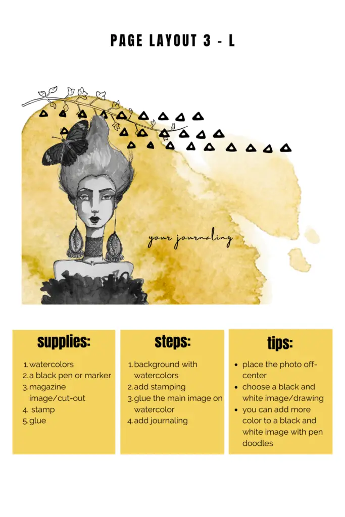 Sample page layout from the Bucket of Inspiration ebook showing a printable art journal template ready to fill.