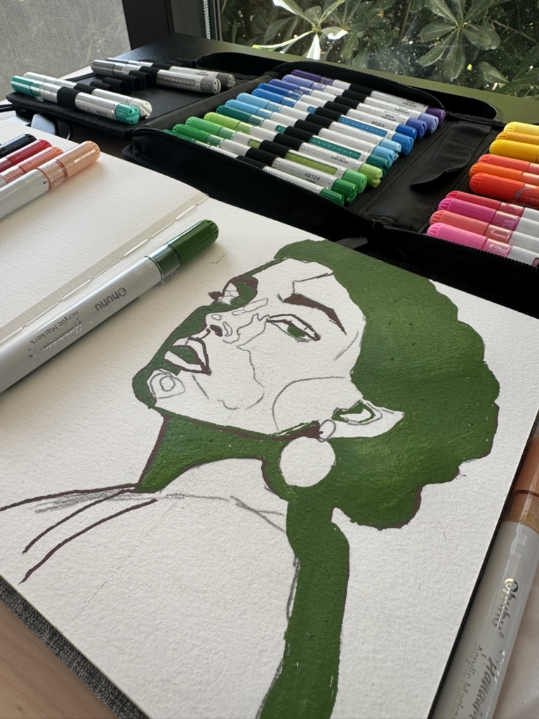shadows on portraits on art journal