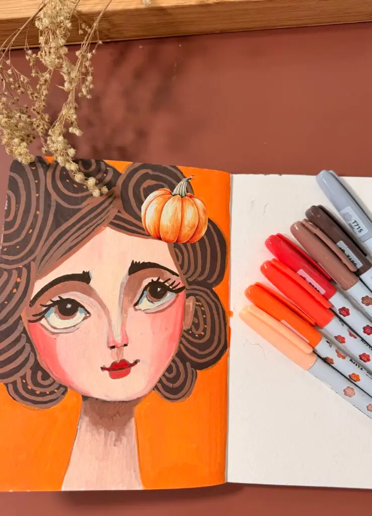 fall whimsical face art journal with arttex markers