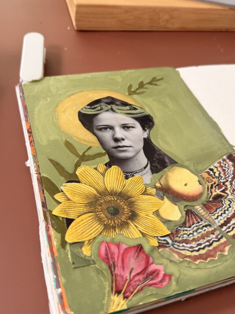art journal of an old photo of a woman. easy art journal mixed media