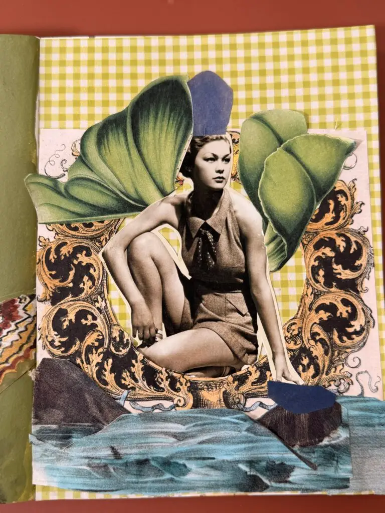 art journal collage of a woman and fall