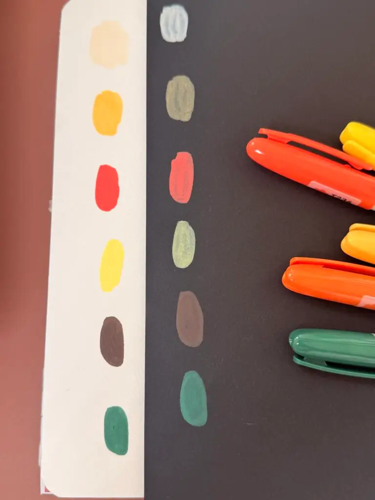 the same colors on white and on dark paper